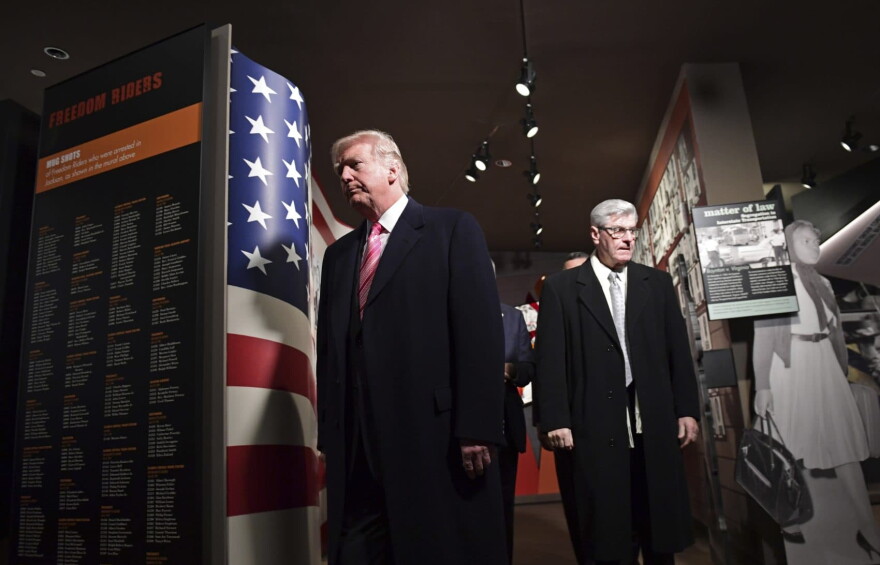 President Donald Trump, left, gets a tour of the newly-opened Mississippi Civil Rights Museum in Jackson, Miss., Saturday, Dec. 9, 2017. (Susan Walsh/AP)