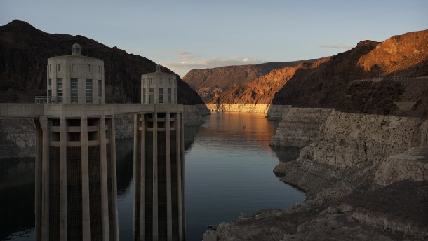 A bathtub ring of light minerals shows the high water line of Lake Mead near water intakes on the Arizona side of Hoover Dam at the Lake Mead National Recreation Area Sunday, June 26, 2022, near Boulder City, Nev. The Biden administration on Tuesday released an environmental analysis of competing plans for how Western states and tribes reliant on the dwindling Colorado River should cut their use. Department of Interior officials planned to discuss the proposals at Hoover Dam on Tuesday, April 11, 2023.
