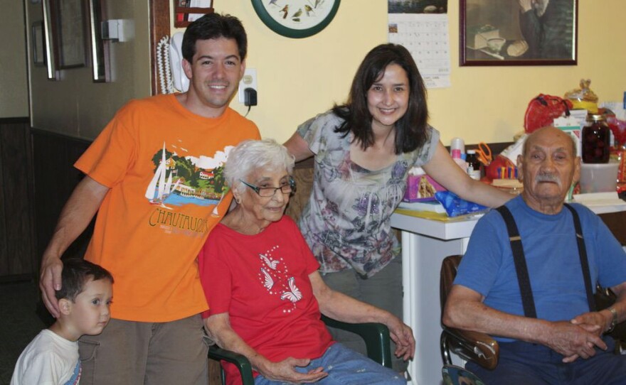 Elysha, husband Michael and one of their sons with Elysha's grandparents, Evelia and Homer Patino.