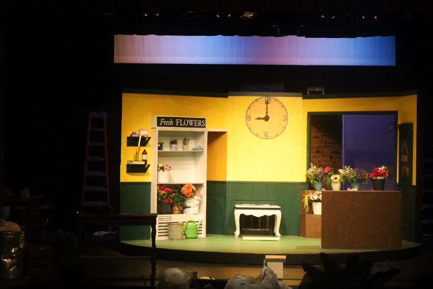 Mushnik’s Flower Shop set for the Little Shop of Horrors production at the Brownwood Lyric Theatre. Photo by Allison Diaz.