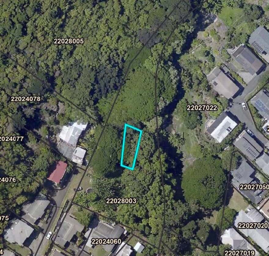 Aerial view of the kuleana property, outlined in blue, via the Tax Map Key of the City and County of Honolulu, Real Property Assessment Division, 2024.