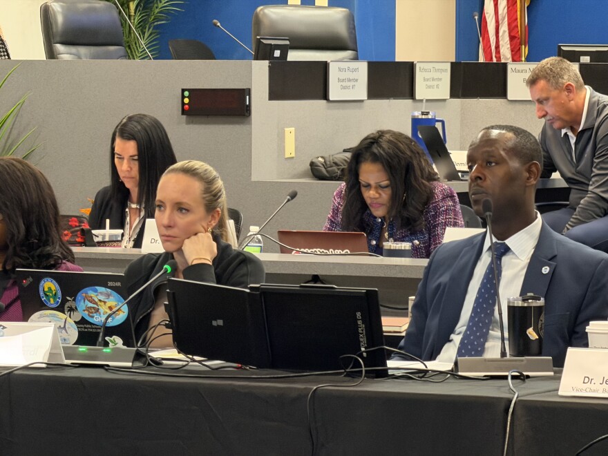 Board chair Sarah Leonardi and Superintendent Howard Hepburn at Tuesday's Broward County School Board work