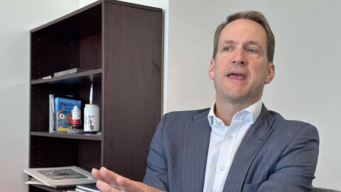Congressman Jim Himes briefing reporters at his office in Stamford on Oct. 7, 2026.
