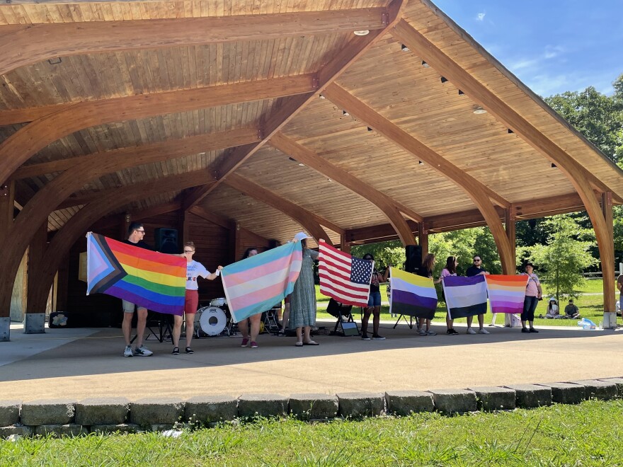 Pride flags on display in at a local park in Murray.