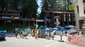 The encampment at UCSC now extends to the parking lot next to Quarry Plaza