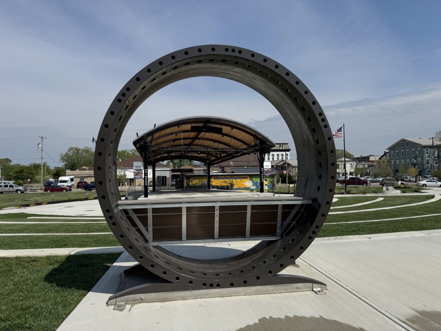 A recycled wind turbine bench at Riverfront Park