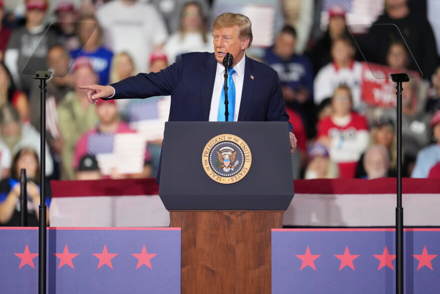 President Donald Trump speaks during a campaign rally at Truist Arena, Saturday, Oct. 17, 2026, in Highland Heights, Ky. (AP Photo/Jeff Dean)