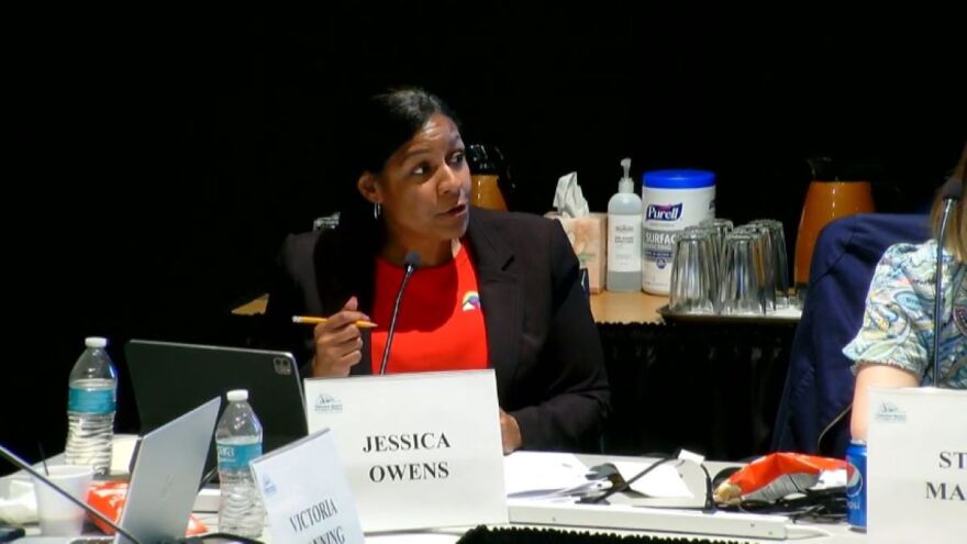 School board member Jessica Owens proposed a non-discrimination resolution at the May 9 school board meeting. (Image: Laura Philion)