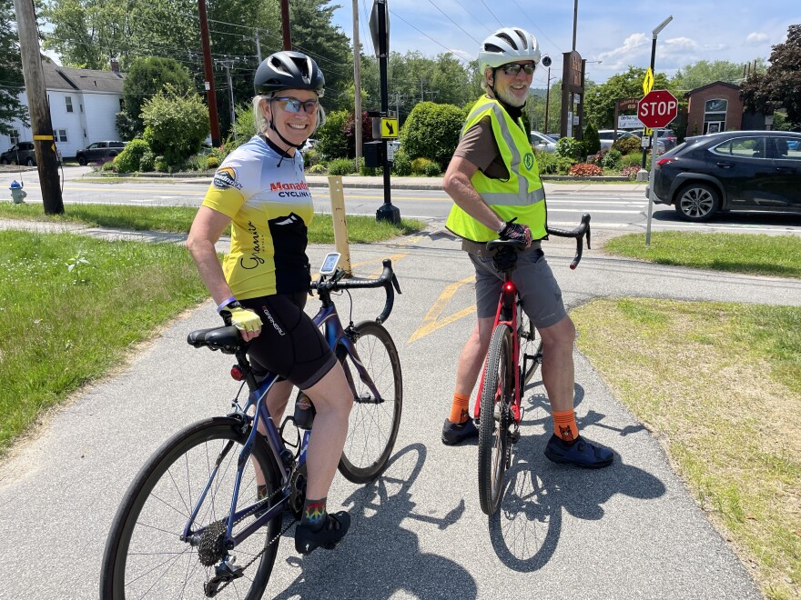 Mike Frank and Patty Seymour are part of the Monadnock Cycling Club. As an instructor with the League of American Bicyclists, Frank teaches people how to be confident cyclists on the road.