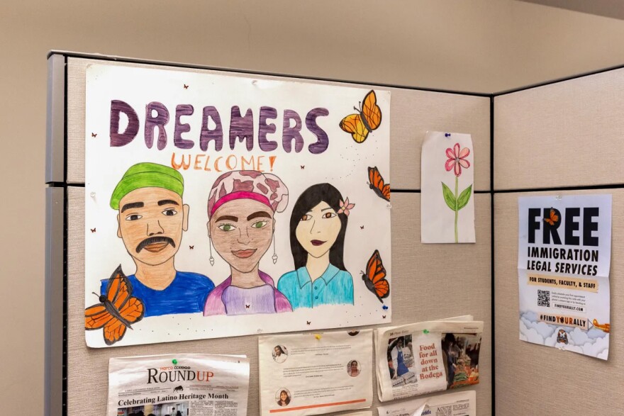 Artwork created by students hangs on the walls at the Dream Resource Center at Pierce College in Woodland Hills near Los Angeles on Jan. 28, 2025. The DRC supports undocumented students, providing resources like free legal services, educational workshops, scholarship information, and more throughout their academic journey at the school. 