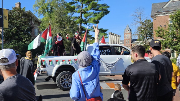 Mizzou Students for Justice in Palestine walk in their first MU Homecoming parade on September 27, 2025.