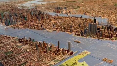 Joe Macken’s “He Built This City” exhibit at the Museum of of the City of New York. (Karyn Miller-Medzon/Here & Now)