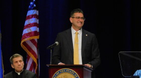 The swearing-in ceremony of Gov. Matt Meyer and Lt. Gov. Kyle Evans Gay on Tuesday in Delaware State University's DeLauder Education and Humanities Theatre in Dover, Del.