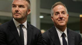 From left, David Beckham and Miami MLS Expansion ownership partner Jorge Mas of MasTec, joined at a public hearing on the possibility of bringing a Major League Soccer stadium to Miami at Miami City Hall on Thursday July 12, 2018.