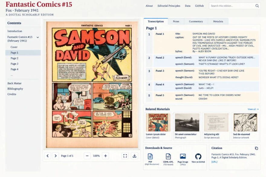 An example of what a digital scholarly edition of a comic could like using Fantastic Comics #15 (Fox, February 1941).
