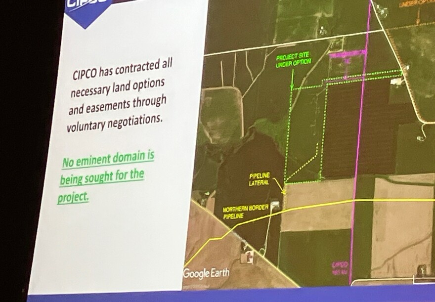 CIPCO has acquired options to buy property for its plant, and noted Monday that no eminent domain will be used.