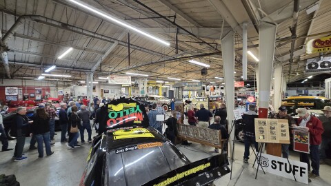 A part of the crowd at the Route 66 Car Museum in Springfield, waiting for announcements to be made and the car show registration to open.