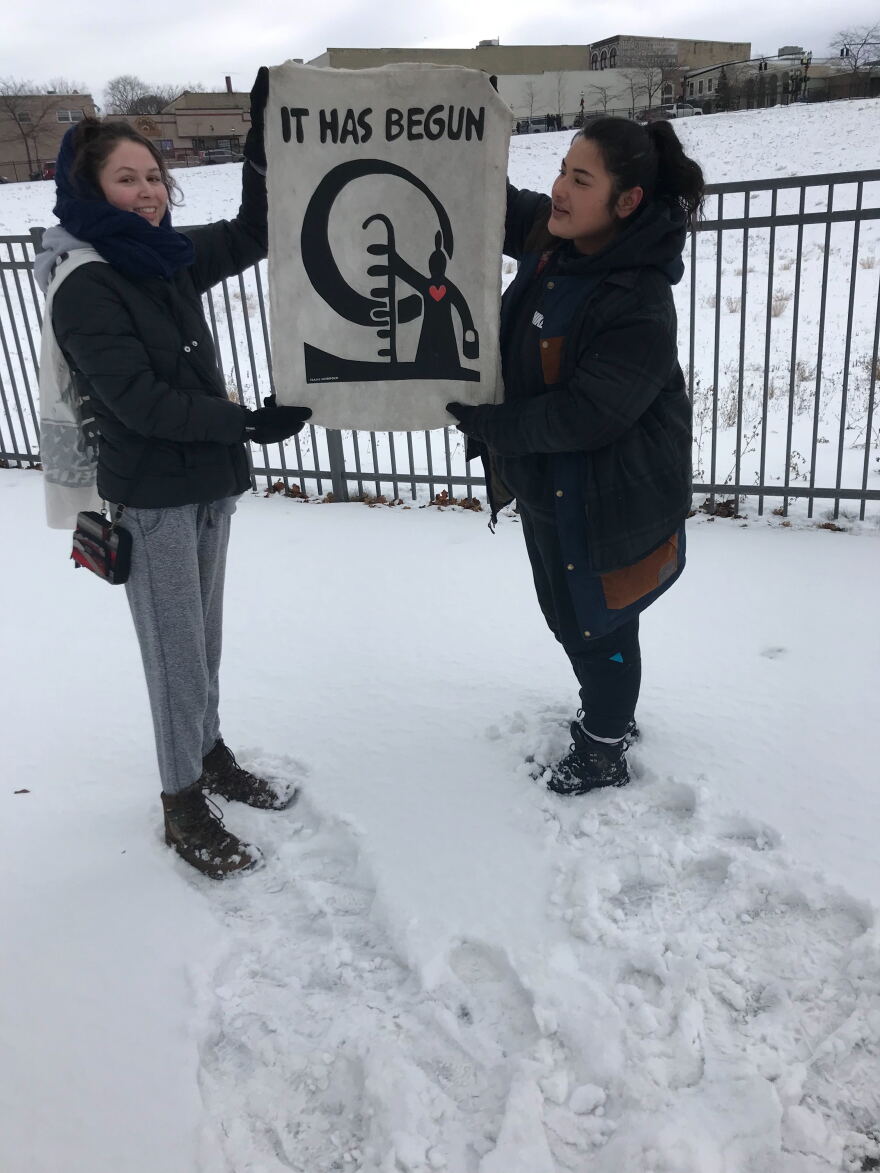 Mariah Miller (L) and Sarah Jo Shomin (R) are members of the Saginaw Chippewa Indian Tribe.
