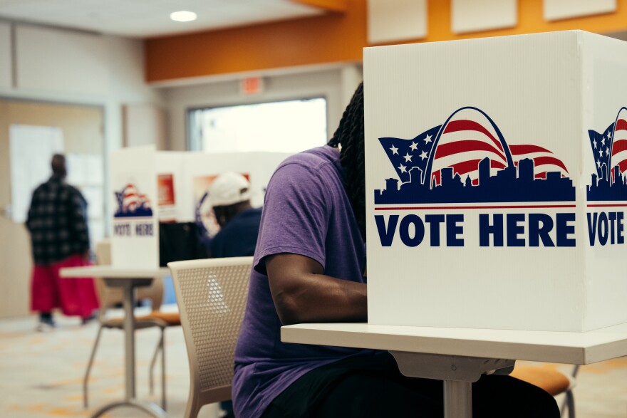Voters cast their ballot in the Missouri primary election on Tuesday at the Deaconess Foundation in St. Louis' Grand Center neighborhood.