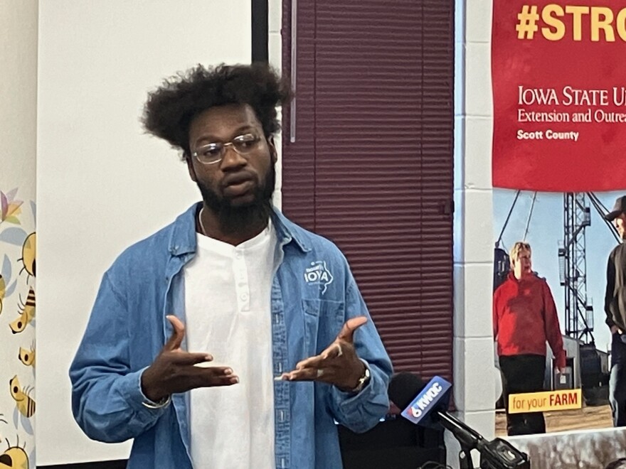 Fidele Muragara is a 21-year-old refugee from Congo attending St. Ambrose University, Davenport.