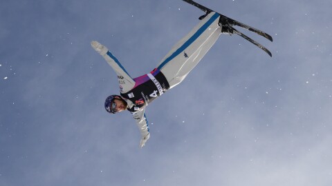 Chris Lillis during an aerials training at the Intermountain Healthcare Freestyle International on Feb. 06, 2025 at Deer Valley Resort in Park City, Utah.