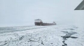The motor vessel American Mariner transits the St. Mary's River in Michigan on Jan. 3. (Courtesy of Lt. Sam Pollard/The US Coast Guard)