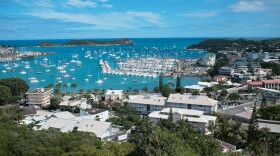 FILE - This May 9, 2018, photo shows a general view of the bay of Nouméa, the capital of New Caledonia, a French territory in the South Pacific, with the yachting port in the background.