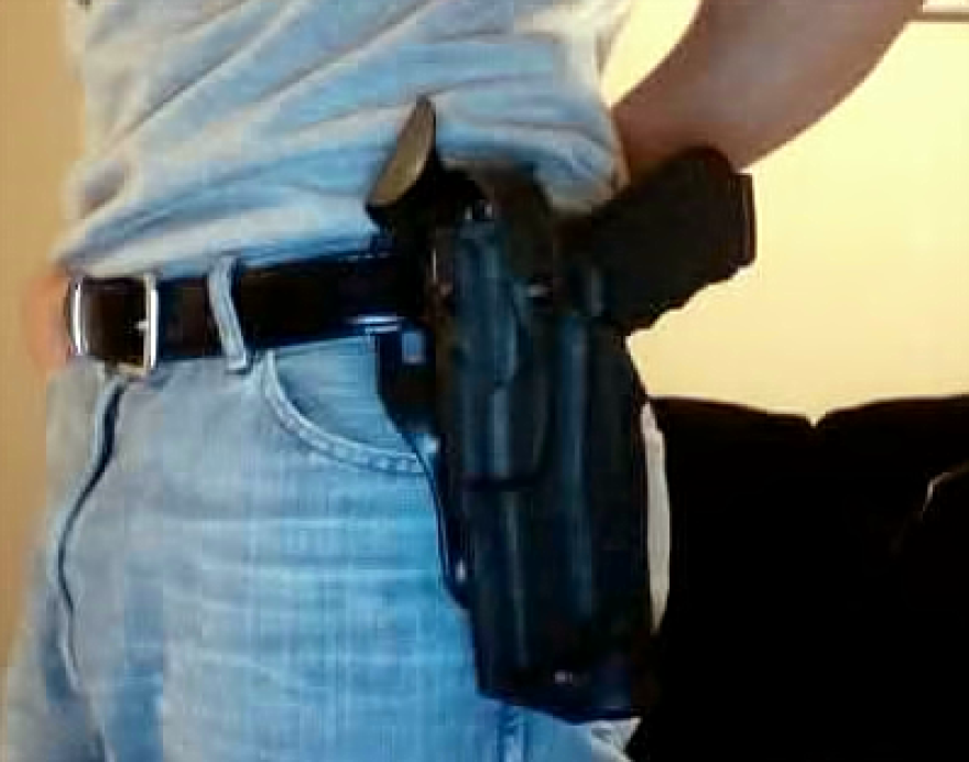 A gun in a holster example of open-carry