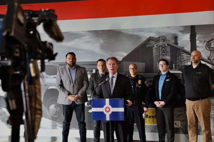 Mayor Joe Hogsett announces the b-link grant program for Indianapolis businesses.