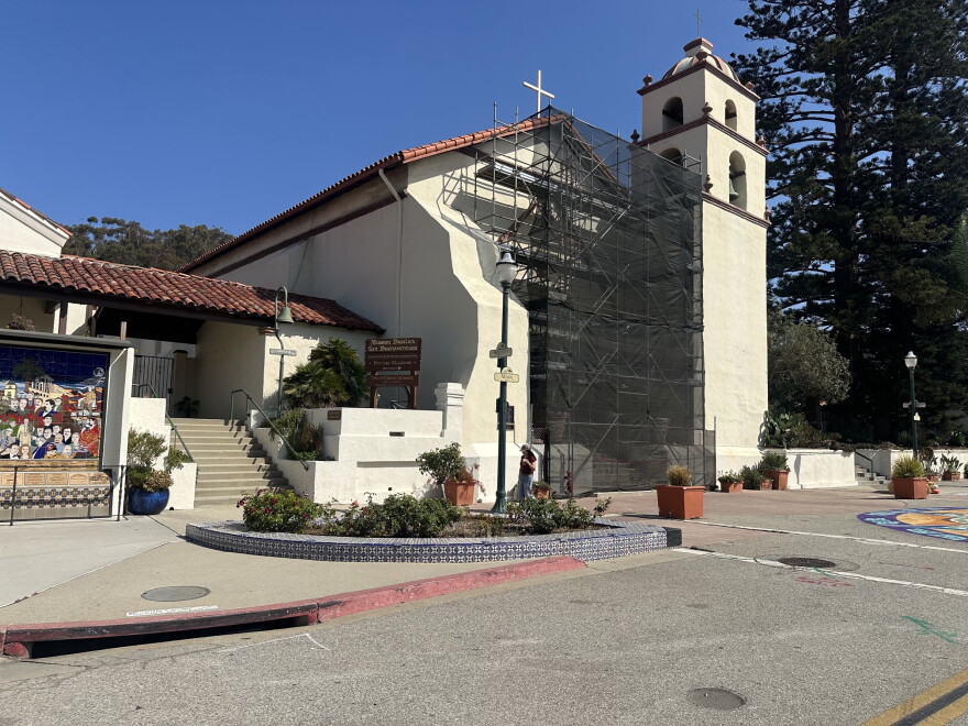 The Mission Basilica San Buenaventura has closed its main entrance because of the danger from falling plaster. In the 1970's, the mission was repaired using the wrong kind of plaster which traps moisture inside. It's caused serious damage to the mission's walls.