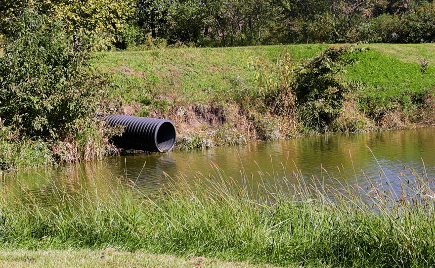Drainage pipe into a pond on land south of Maryville owned by Tony Wilmes.