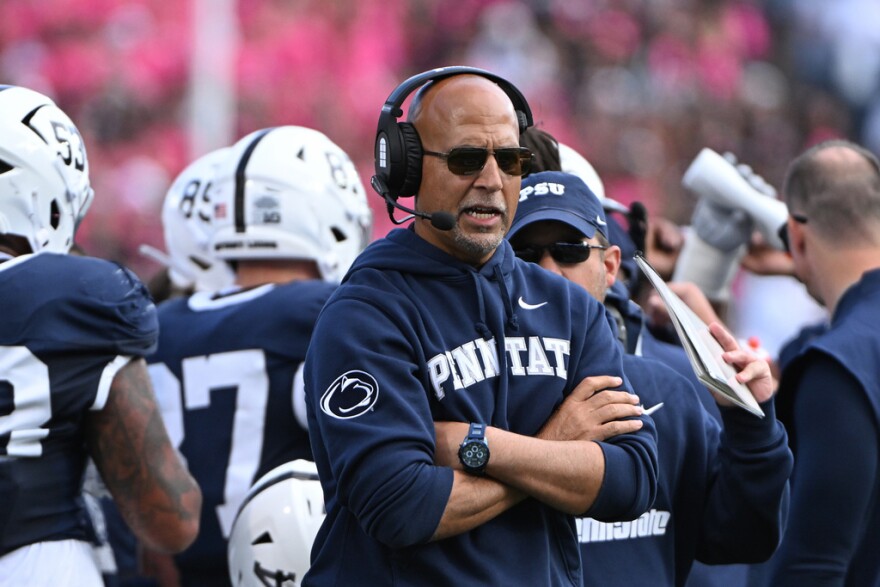 FILE, Oct. 11, 2025 - Penn State head coach James Franklin reacts during the second quarter of an NCAA college football game against Northwestern.