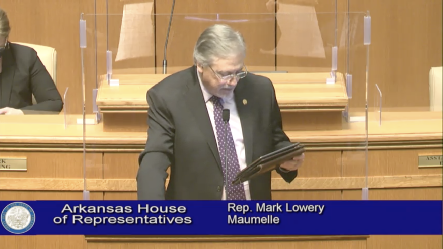  Rep. Mark Lowery, R-Maumelle, presents House Bill 1715 to the House floor.