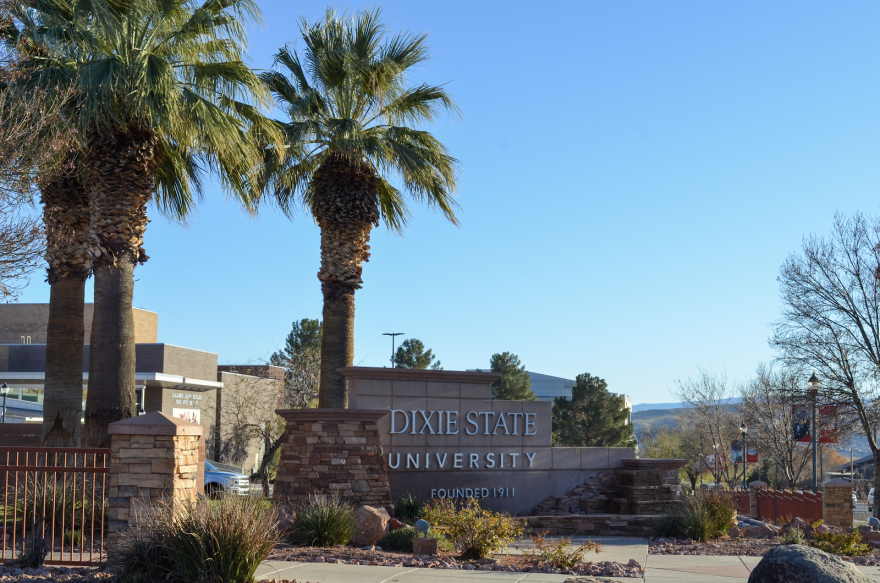 A photo of a sign that reads 'Dixie State University, Founded 1911.' 