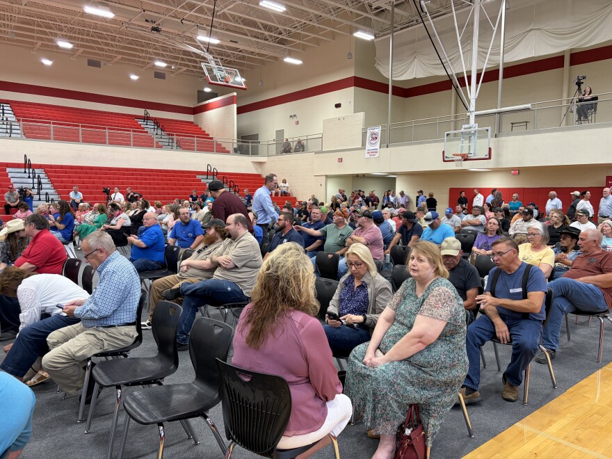 Residents assemble at Boyd County High School to hear a presentation from data center developer TeraWulf.