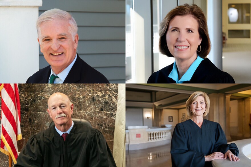 Four-panel picture of headshots of candidates for Illinois Supreme Court seats. 