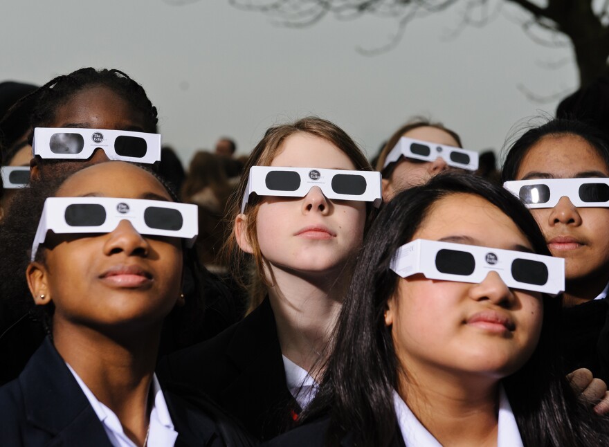 Proper eye protection is a must for anyone looking up at a solar eclipse. Eclipse glasses are far darker than regular sunglasses.