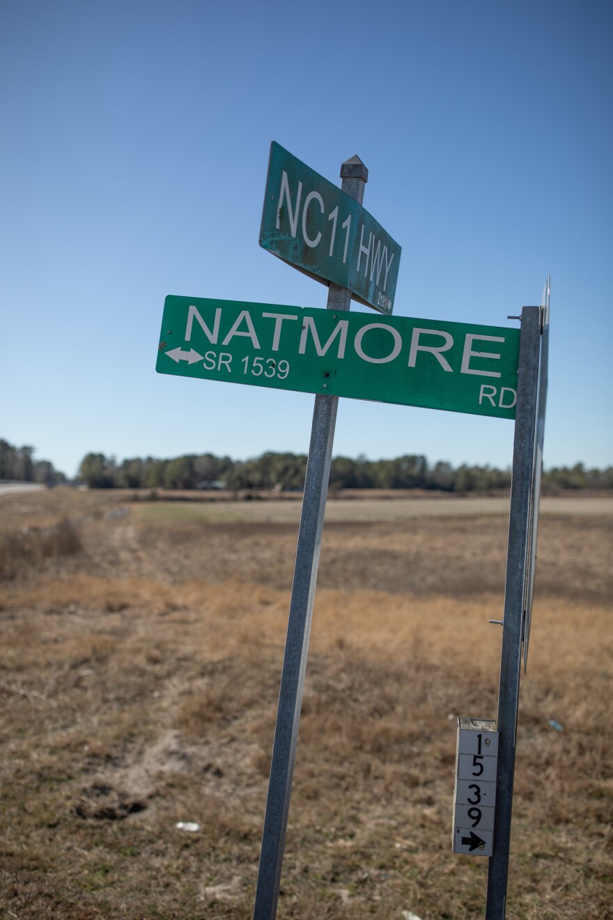 Road signs still point to the history of Nathaniel Moore who owned plantations and enslaved people in rural Columbus County on January 27, 2026.