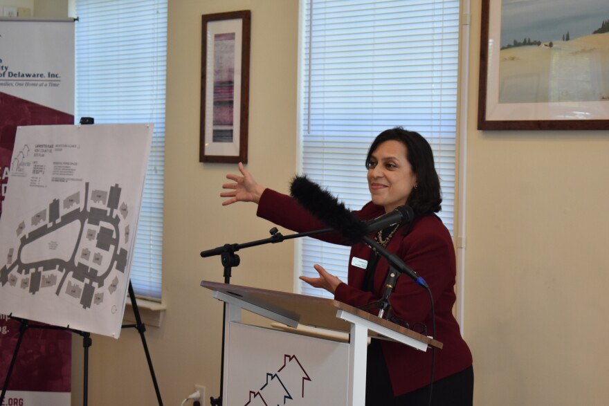 Interfaith’s Resource Development Director Catherine Davis gives her remarks before the groundbreaking ceremony. Davis says the plan had been pursued for over 20 years, but funding only became available recently.