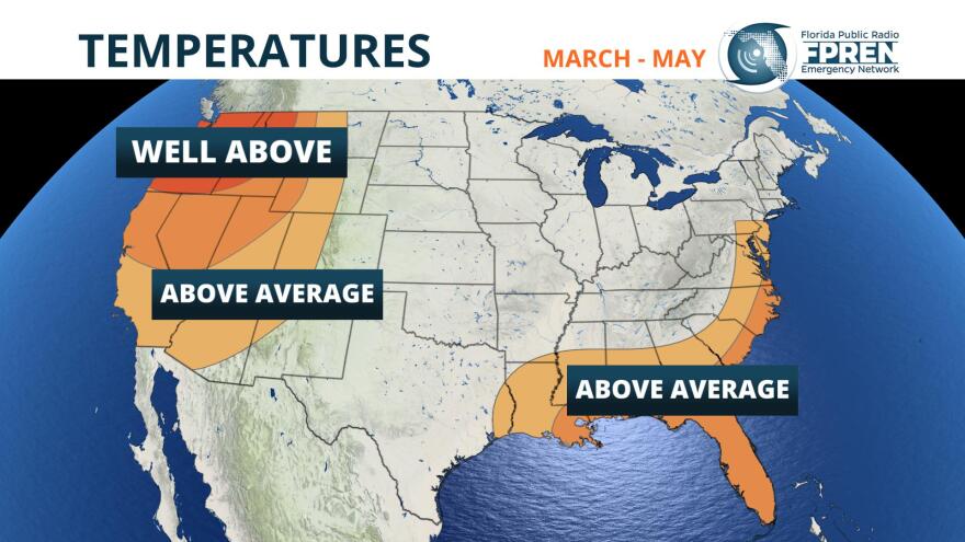 NOAA seasonal temperature forecast for the spring issued January 17, 2019.