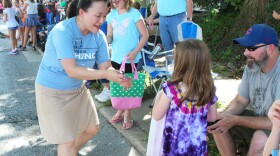 Sharon Chung gives out candy