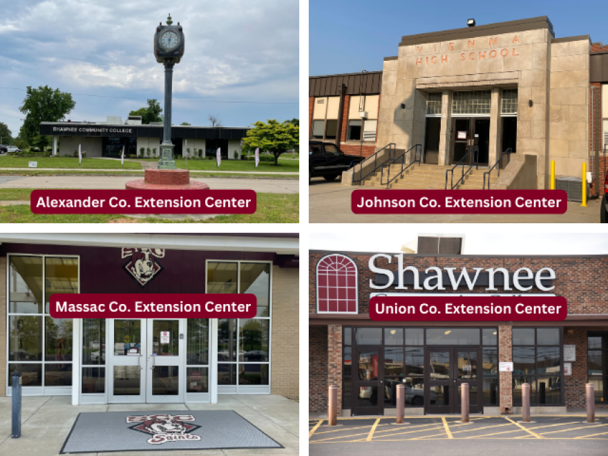 Four Shawnee Community College Extension Centers pictured with their new names.