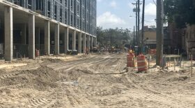 Northwest First Avenue and Northwest 18th Street on Wednesday. The Gainesville Community Redevelopment Agency expects to now finish the road and others in Midtown by late October instead of the original goal of Sept. 8. (Julianna Musumeci/WUFT News)