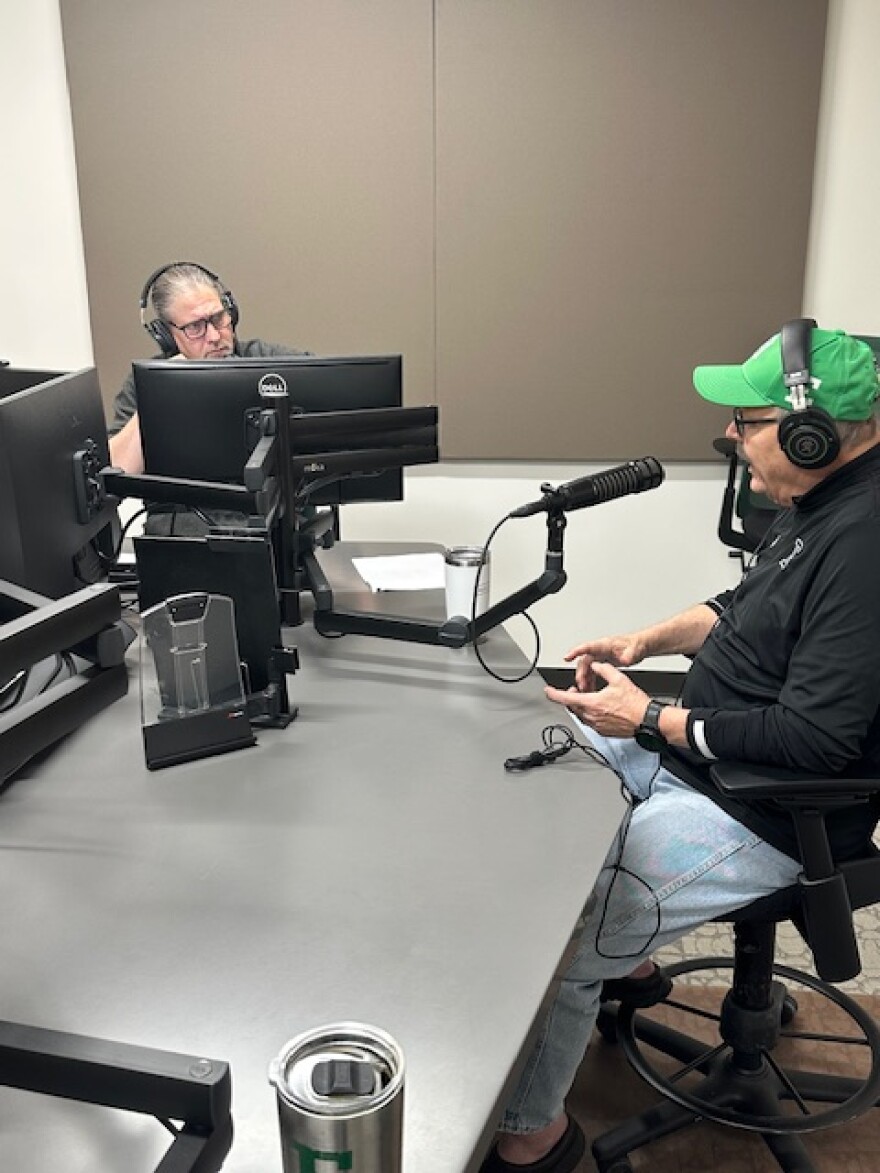 WEMU's David Fair and EMU President Dr. James Smith at the Timko Broadcast Center.