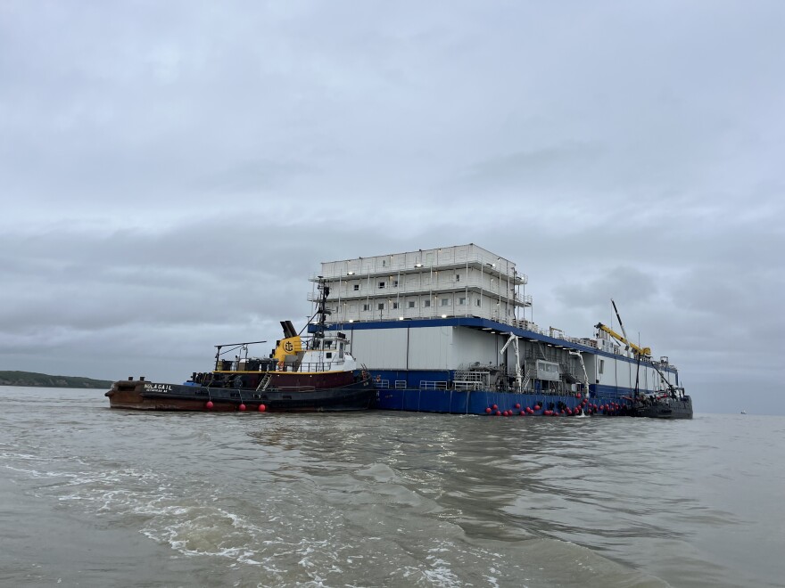 The Hannah, Northline Seafoods' floating processor, anchors at Clarks Point in the Nushagak District.