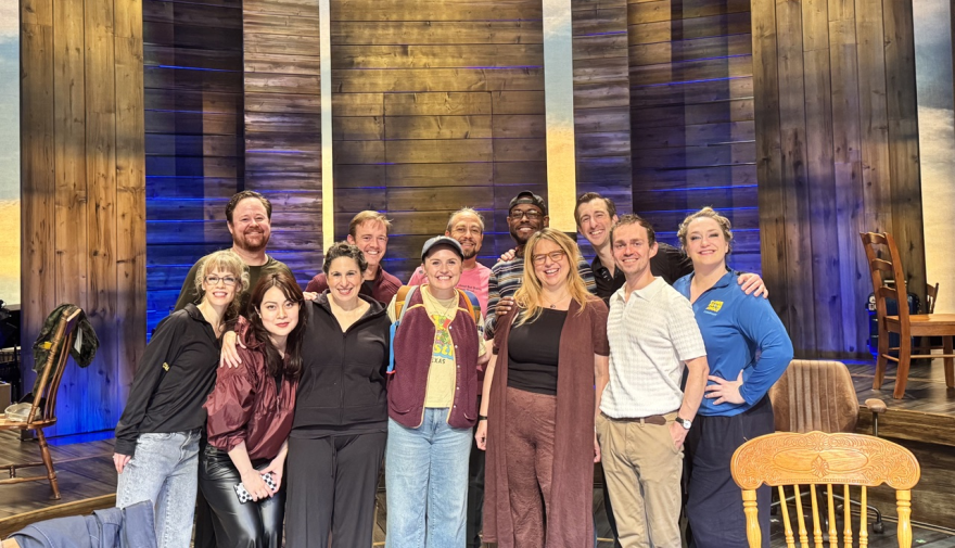Moss (second from right) with "Come From Away" co-author Irene Sankoff (third from right) and cast members at Ford's Theatre, Washington, D.C.