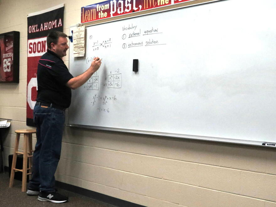 Jason McMullen teaching a math class at Har-ber High School in Springdale, Arkansas.