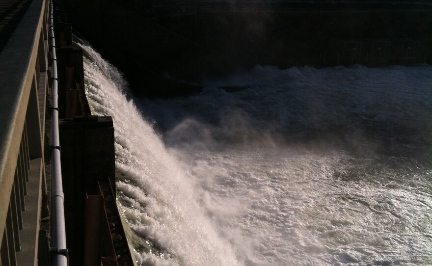 The Diversion Dam just below Lucky Peak Reservoir spills water down the Boise River.