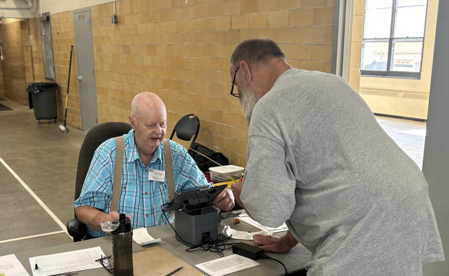 Leslie Peterson, 79, of Hibbing volunteered at the polls for the first time for the midterm primary on Aug. 11, 2026.