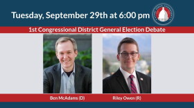 Tuesday, September 29th at 6:00 p.m. 1st Congressional District General Election Debate. Ben McAdams (D). Riley Owen (R).